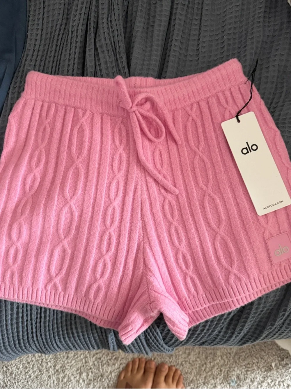 ALO Yoga Pink Cable Knit High Waist Lounge Shorts